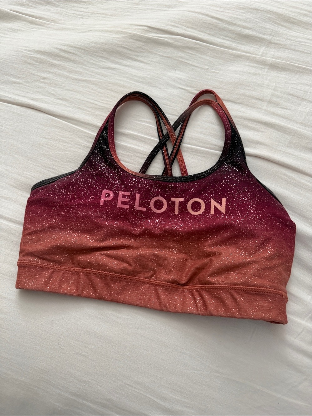 Peloton Women's Ombre Rose-to-Coral Glitter Strappy Sports Bra